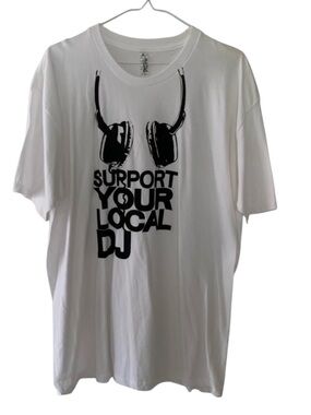 Support Your Local DJ Y2K White Graphic T Shirt Size Medium Club Music Festival